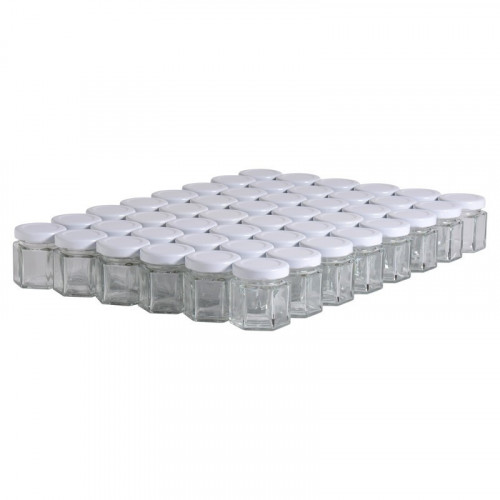 48 pots verre hexagonaux 50g (47 ml) avec couvercles TO 43