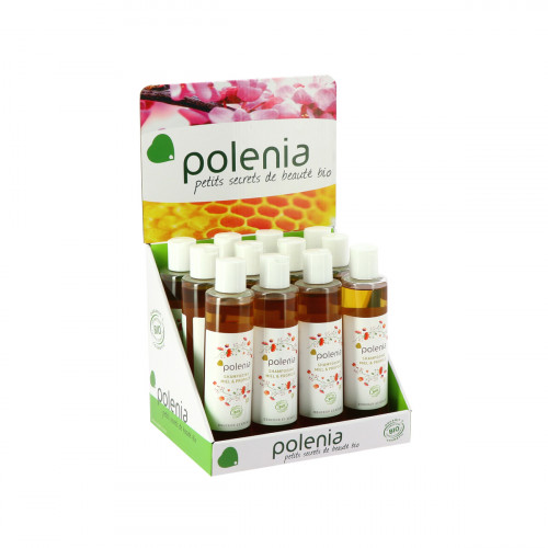 Lot de 12 shampoings miel et propolis Bio Polenia (présentoir offert)