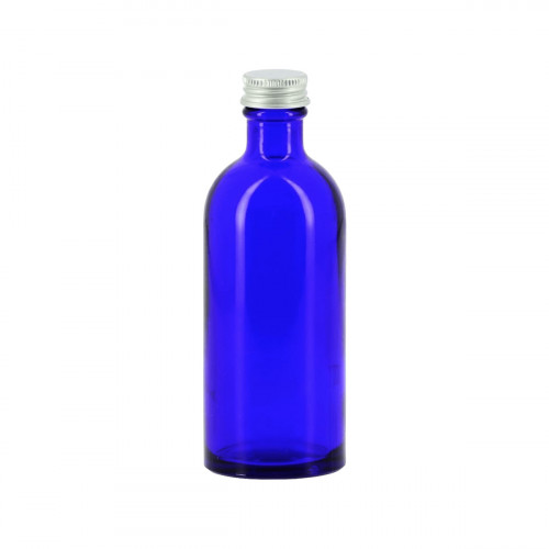 18 flacons verre bleu 100ml avec bouchons alu