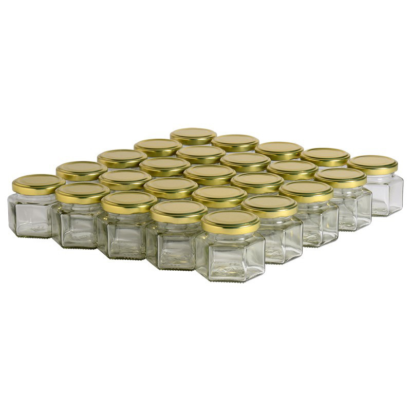 35 pots verre hexagonaux...